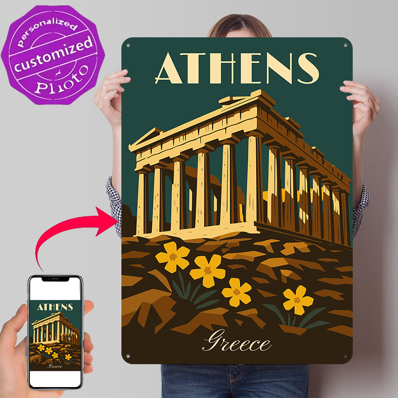 Travel Accessories Greece - Металлический ретро-постер «Афины, Греция» – идеальный